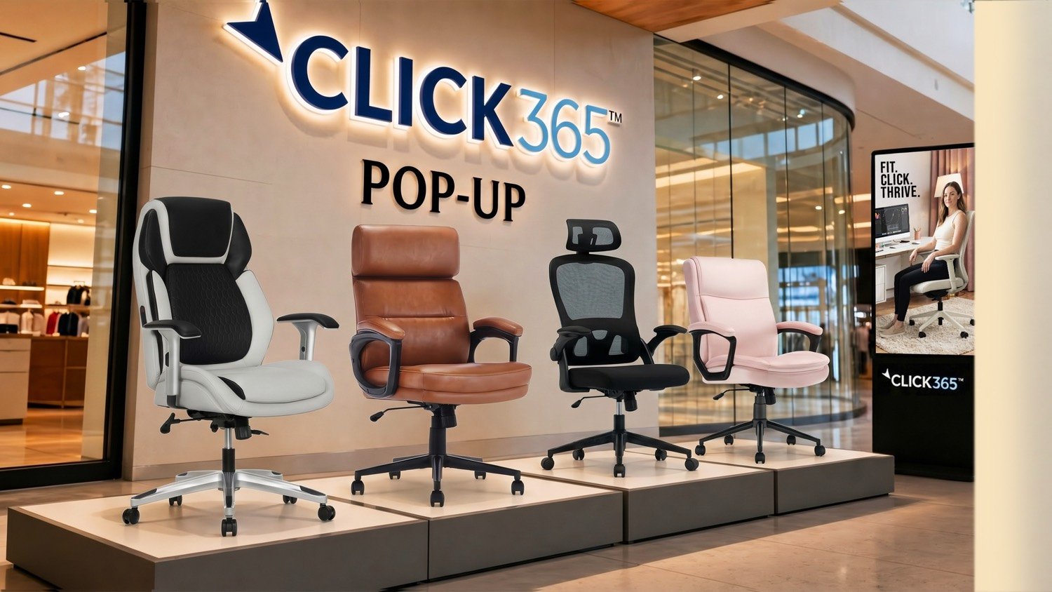 Seating range on plinths in a shopping-centre pop-up