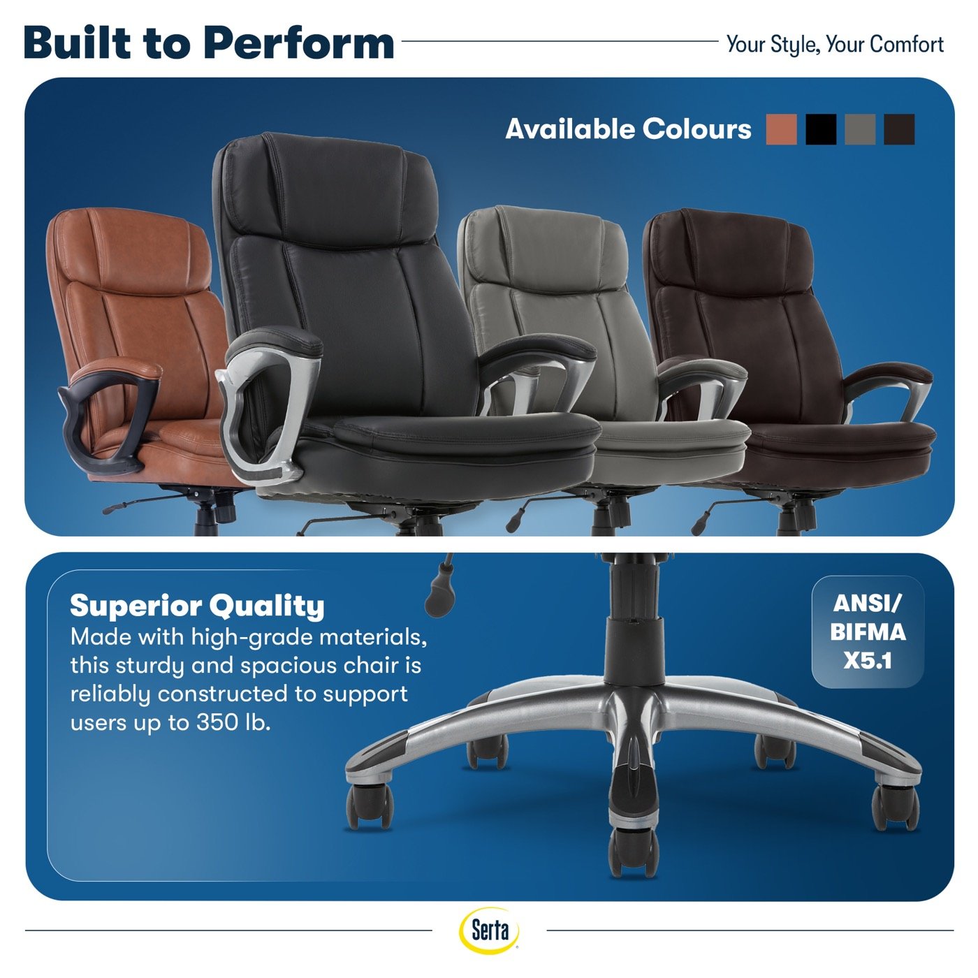 Built to perform panel with colourways and BIFMA rating