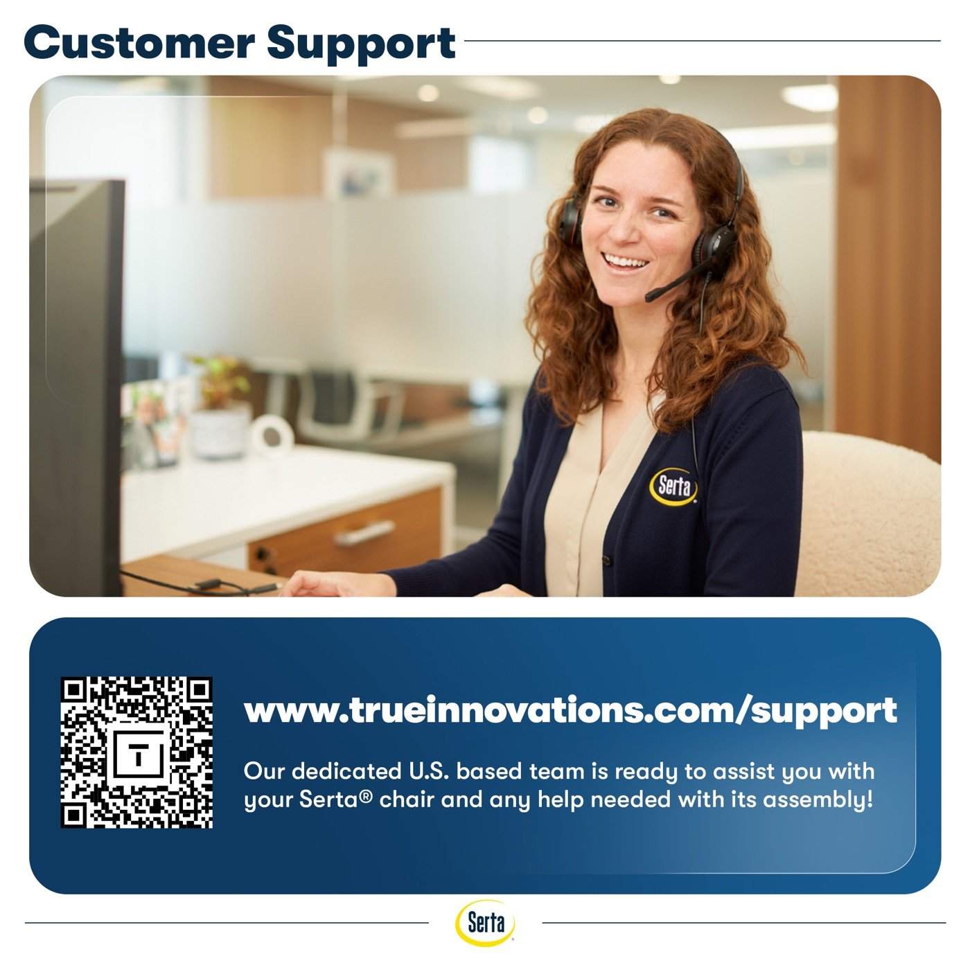 Customer support panel with QR code and support URL